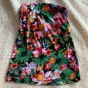 Tropical strapless tube top with built in bra